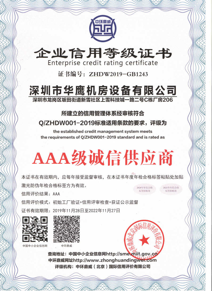 華鷹誠信供應(yīng)商證書